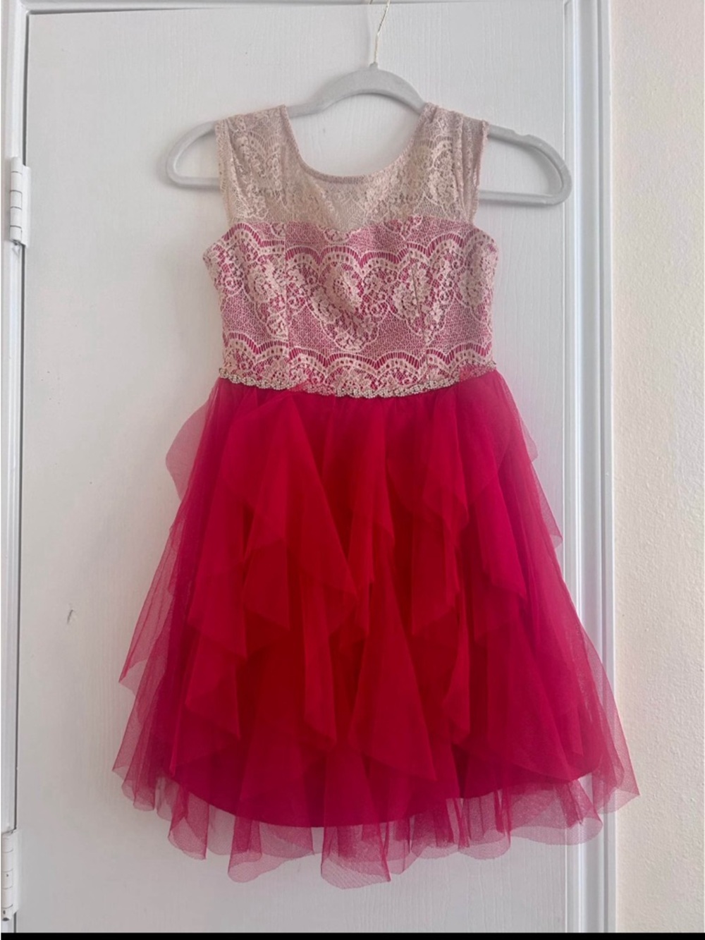 Girls Pink Lace Bodice Tulle Party Dress Size 12
